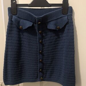Zara Dark Blue Knit Mini Skirt with Buttons